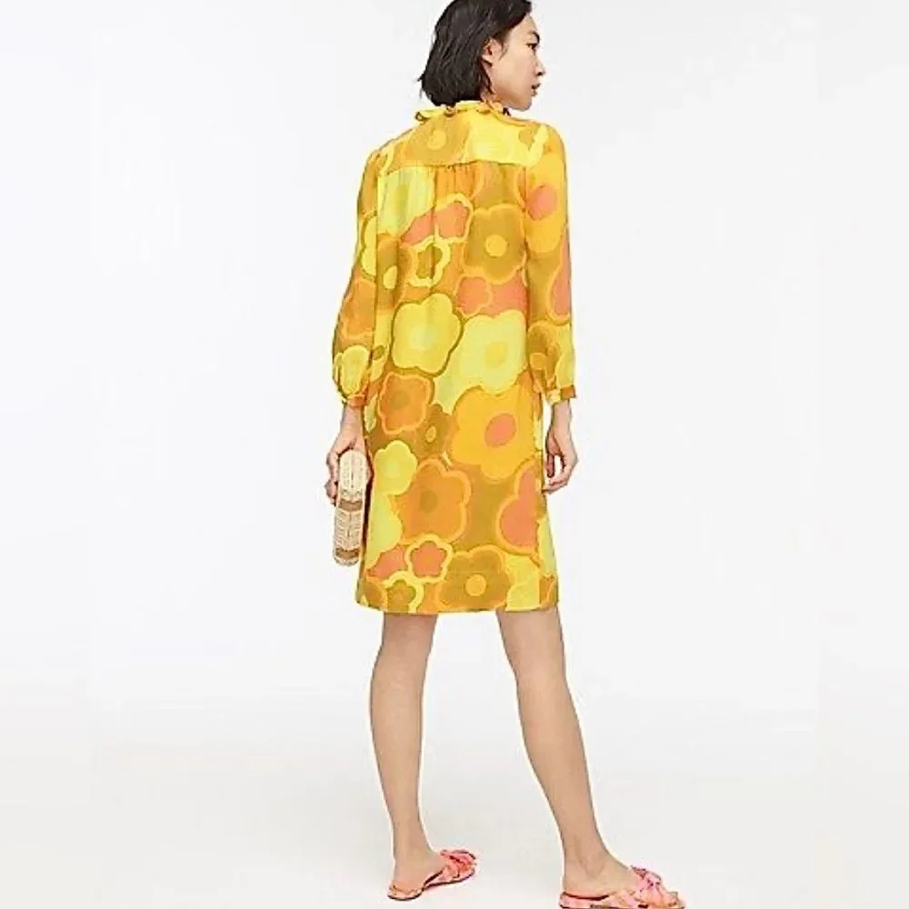 J.Crew Collection Dress Ratti Ruffle Neck Mod Shift Dress Size 00 - Picture 4 of 13